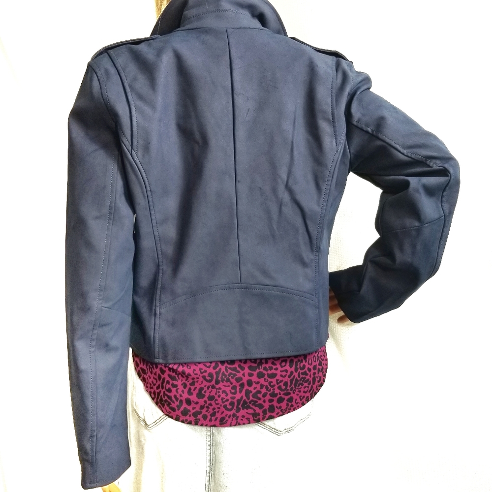 NINE WEST Biker Jacket Navy Brushed Faux Leather - Picture 6 of 8